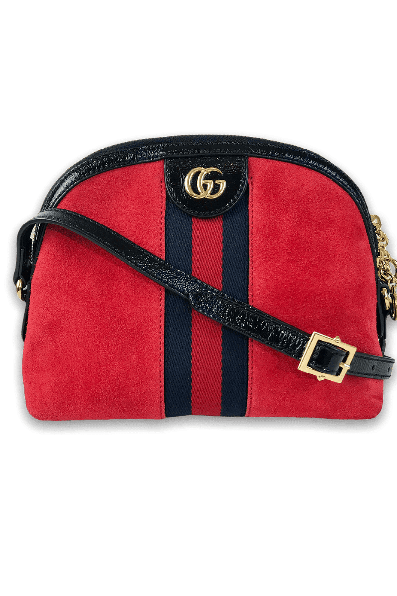 Gucci red hot sale suede bag