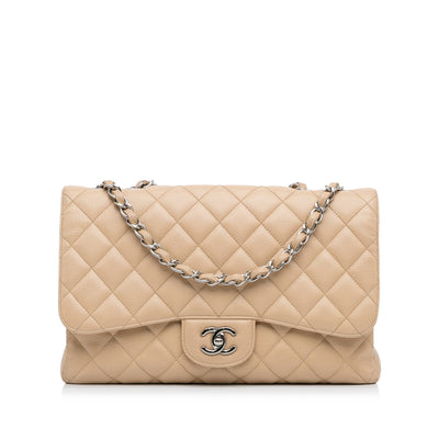 Chanel Classic Jumbo Single Flap Caviar Beige Bag