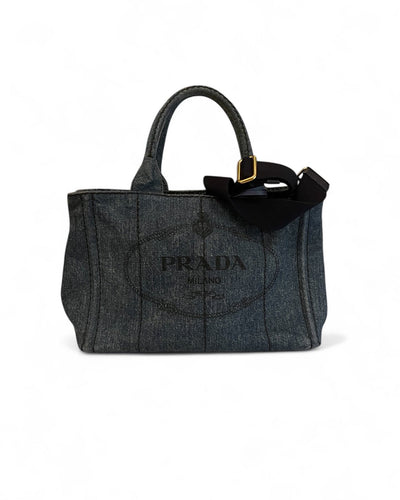 Prada Canapa Denim Small Tote Bag