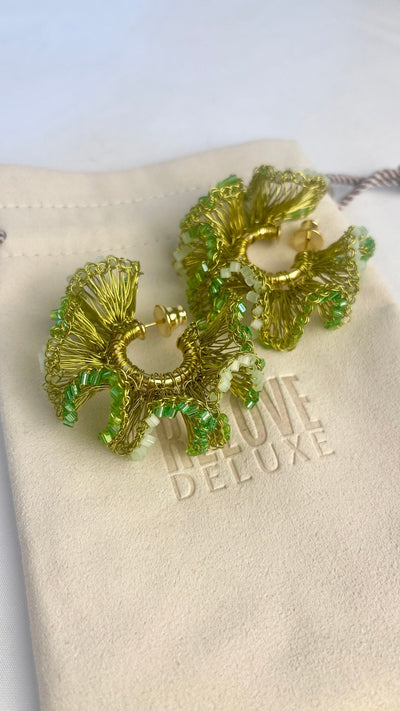 Mia Green & Gold Rio Hoops Handmade Crochet Earrings