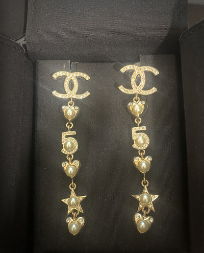 CHANEL CC Pearl w Crystals Earrings