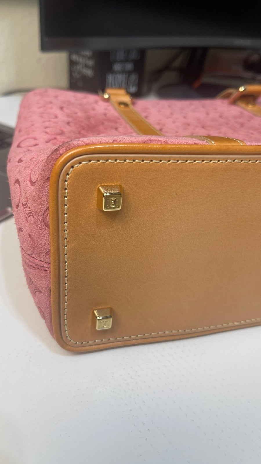 Celine clutch brown leather buy with pink suede interior