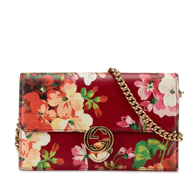 Gucci Interlocking G Blooms Leather Wallet on Chain