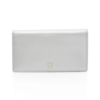 Chanel Coco Lambskin Silver Wallet