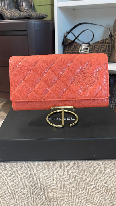 Chanel CC Caviar Peach Wallet