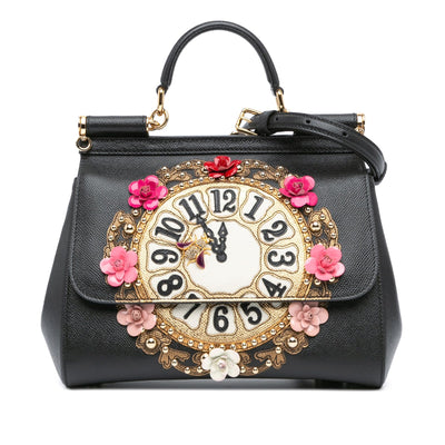 Dolce & Gabbana Medium Calfskin Miss Sicily Floral Clock Bag