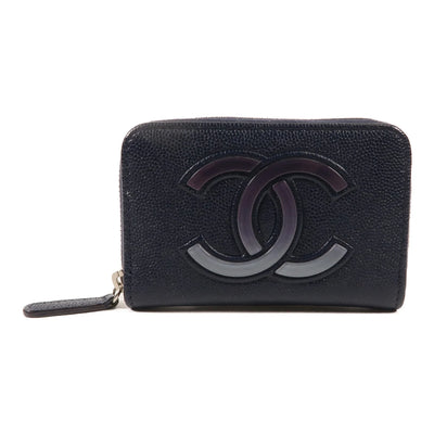 Chanel CC SHW Card Case Caviar Leather Navy Blue