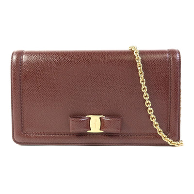 Salvatore Ferragamo Vara Wallet On Chain Bordeaux Red Bag