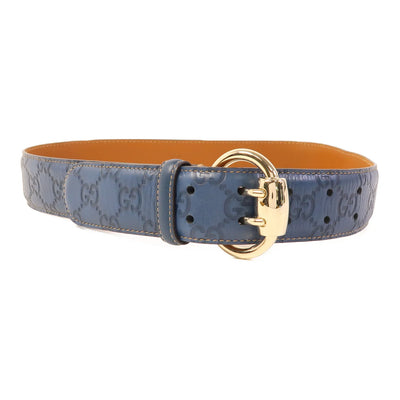 Gucci Embossed Double G Blue Leather Belt