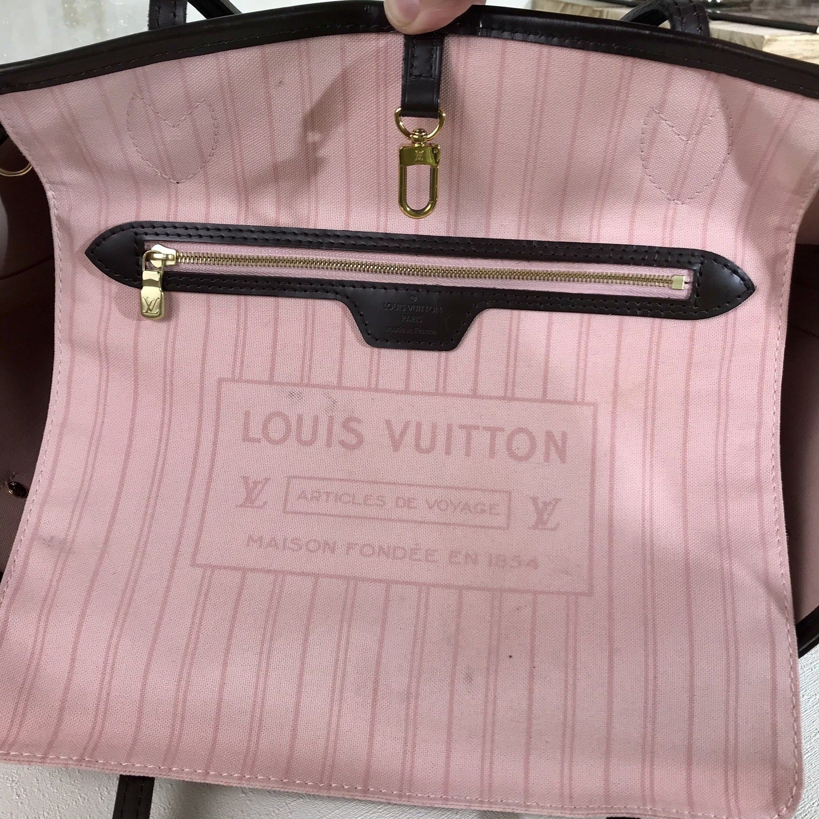 Louis Vuitton Neverfull MM Damier Ebene Tote Bag-Louis Vuitton Neverfull MM  DE Rose Ballerine Tote Bag-RELOVE DELUXE