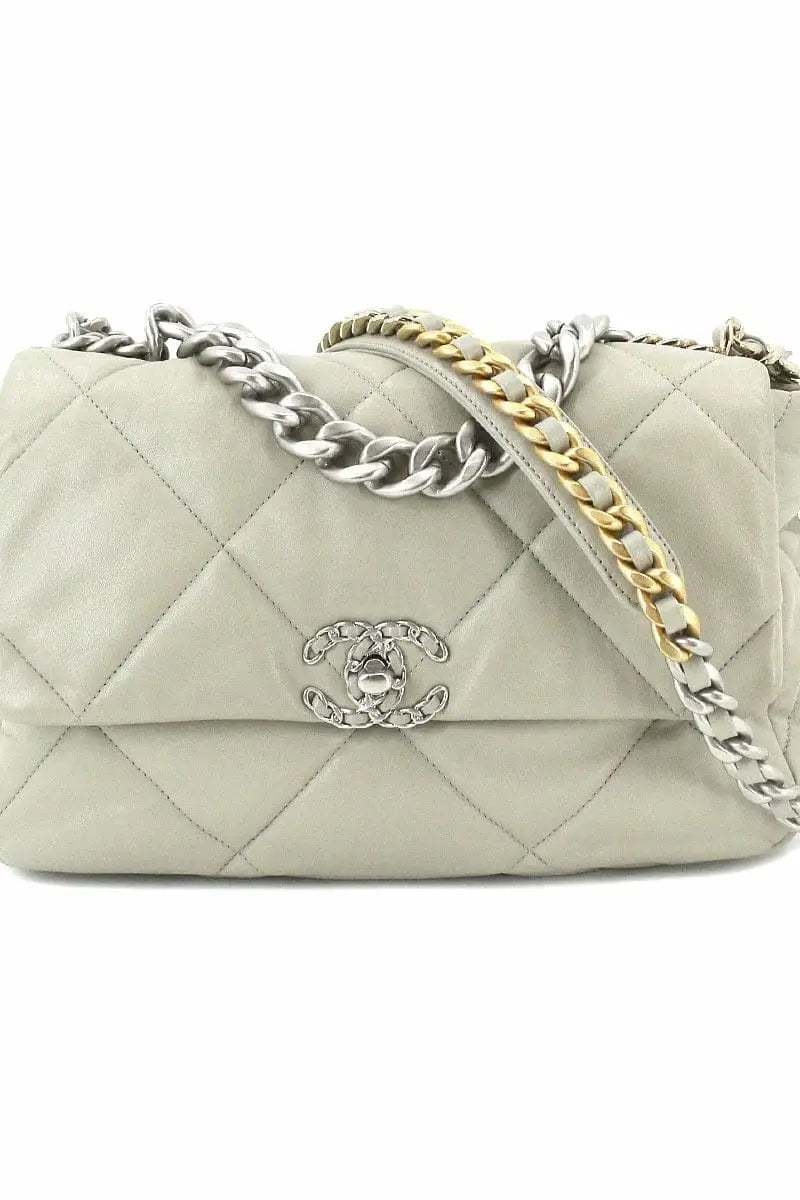 Chanel 19 handbag-CHANEL Lambskin Quilted Large Chanel 19 Flap Grey-RELOVE  DELUXE