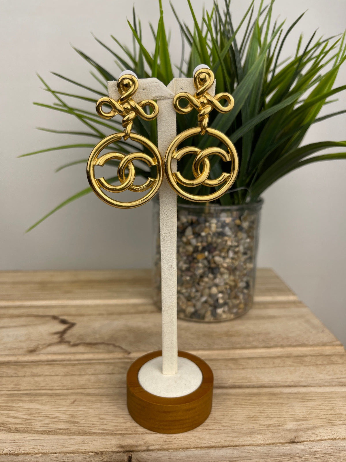 chanel earrings gold-CHANEL CC Cross Dangle Earrings Gold Tone 93P-RELOVE  DELUXE