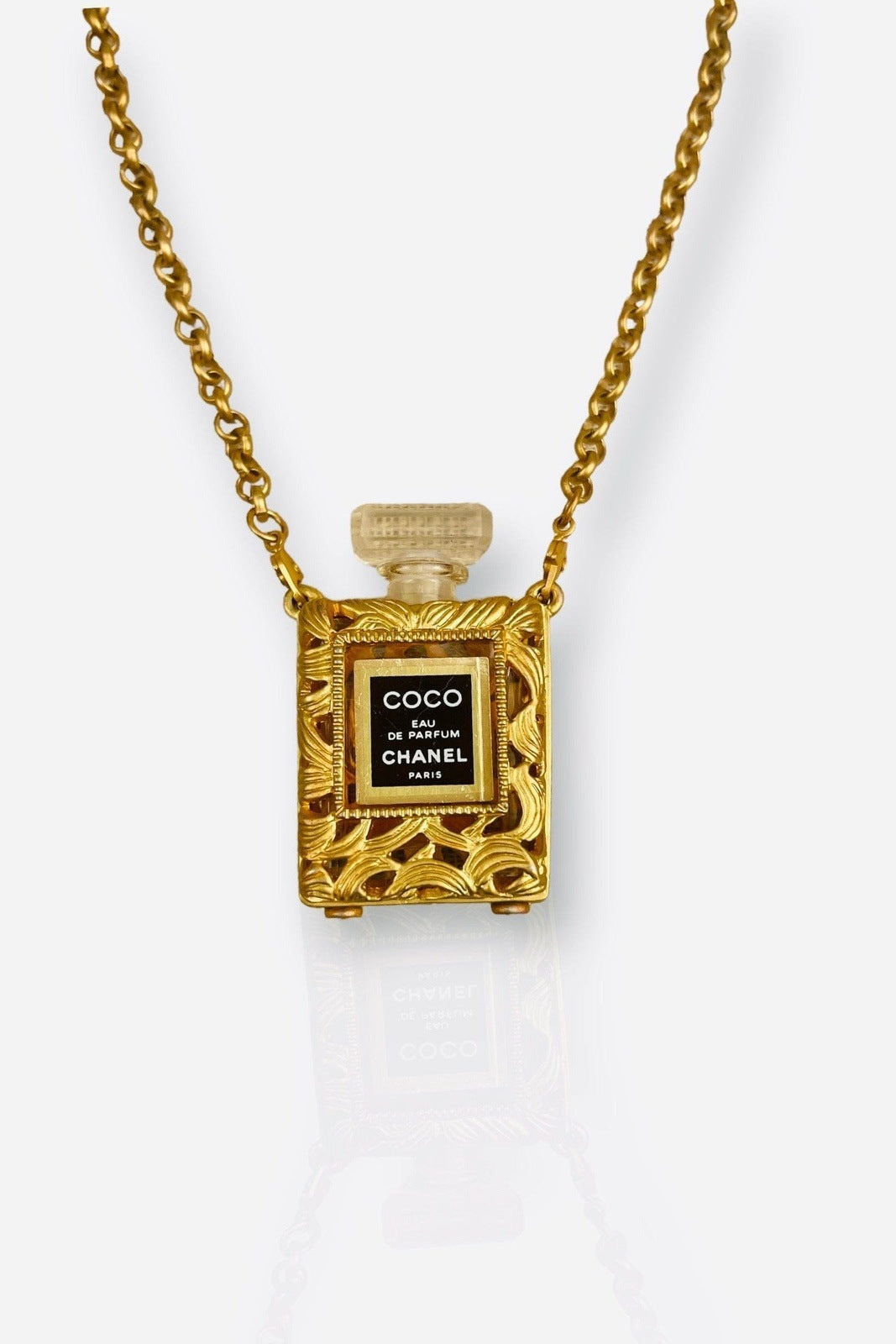 Auth Chanel Gold Black Chain COCO Perfume Bottle Necklace Vintage  1A260010n"