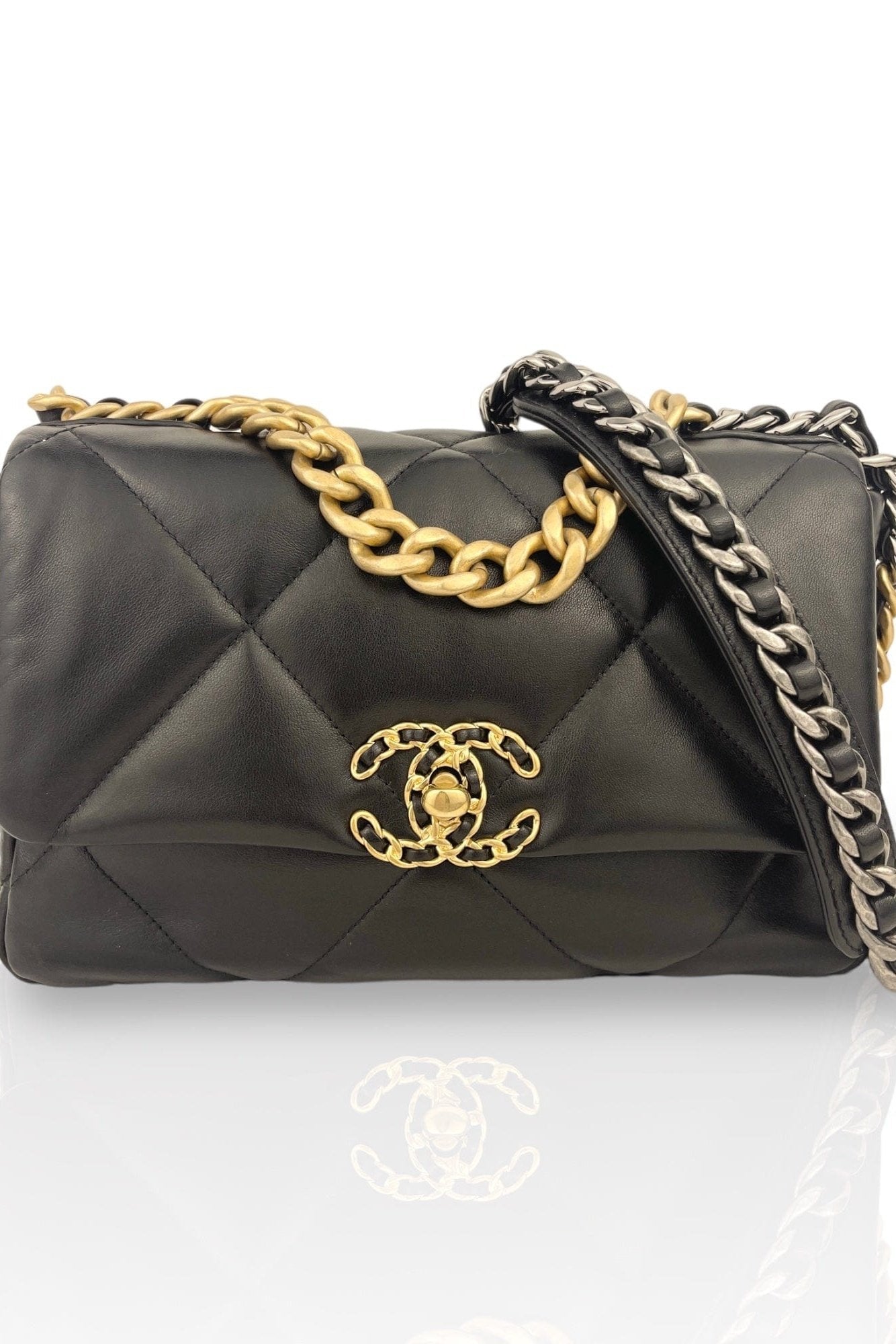 Chanel Large Classic Handbag in Black Grained Calfskin and Gold