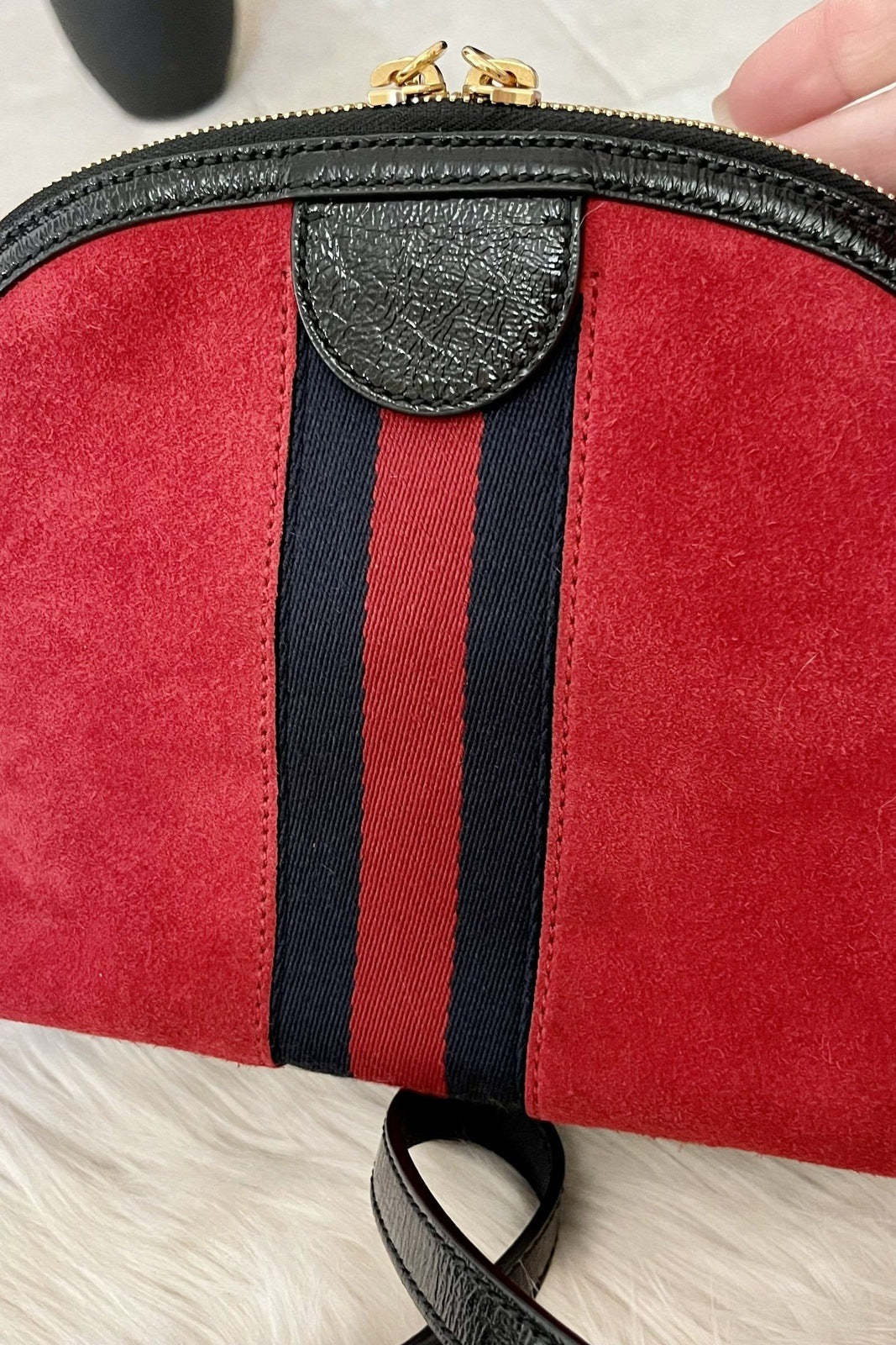 Gucci Ophidia Shoulder Bag Small red suede and black leather